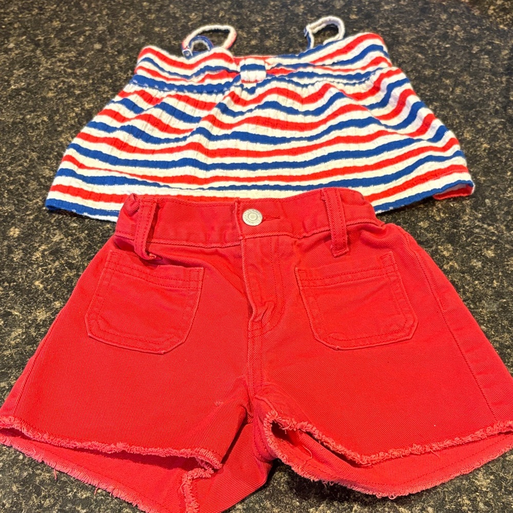 Red Shorts and Striped Top Set girls size 6